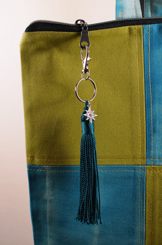 tassel keychain with silver charm